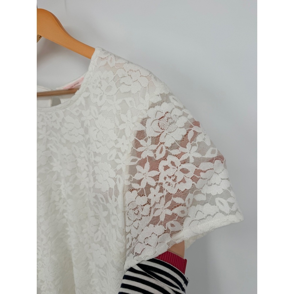 Teddi Rose Lace Top XL White Floral Short Sleeve Keyhole Coquette Romantic - Picture 4 of 7
